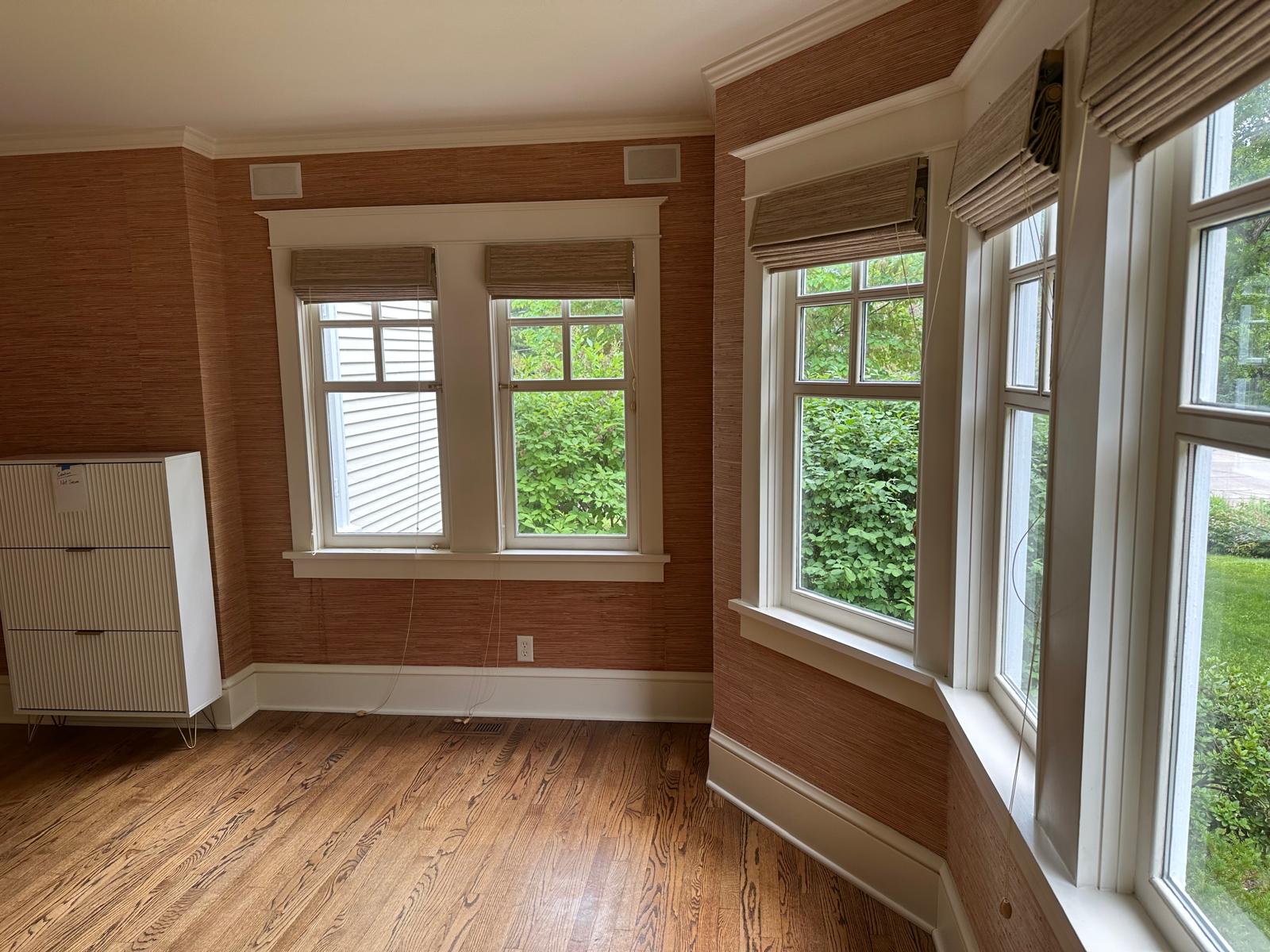 Before — Grasscloth to navy accent wall